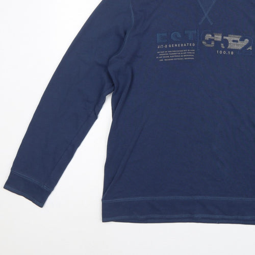 Esprit Men's Blue L Graphic Logo Hooded Pullover Sweatshirt
