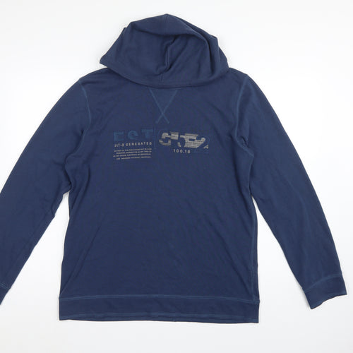Esprit Men's Blue L Graphic Logo Hooded Pullover Sweatshirt