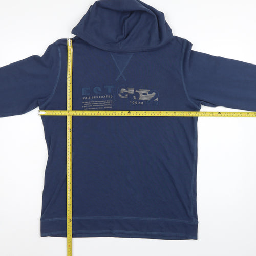 Esprit Men's Blue L Graphic Logo Hooded Pullover Sweatshirt