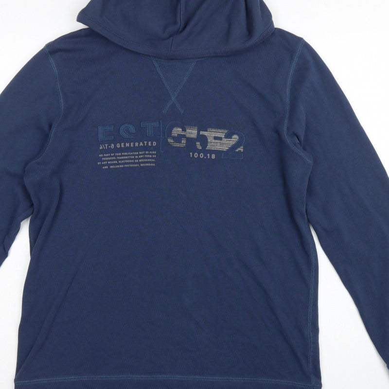 Esprit Men's Blue L Graphic Logo Hooded Pullover Sweatshirt