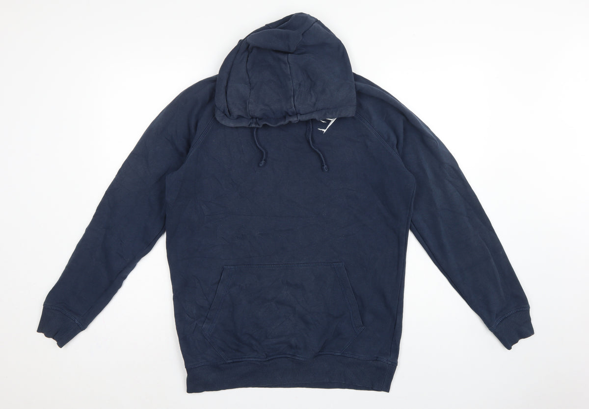 Gymshark Men’s Blue Small Pullover Hoodie Logo Cotton Fleece Sports