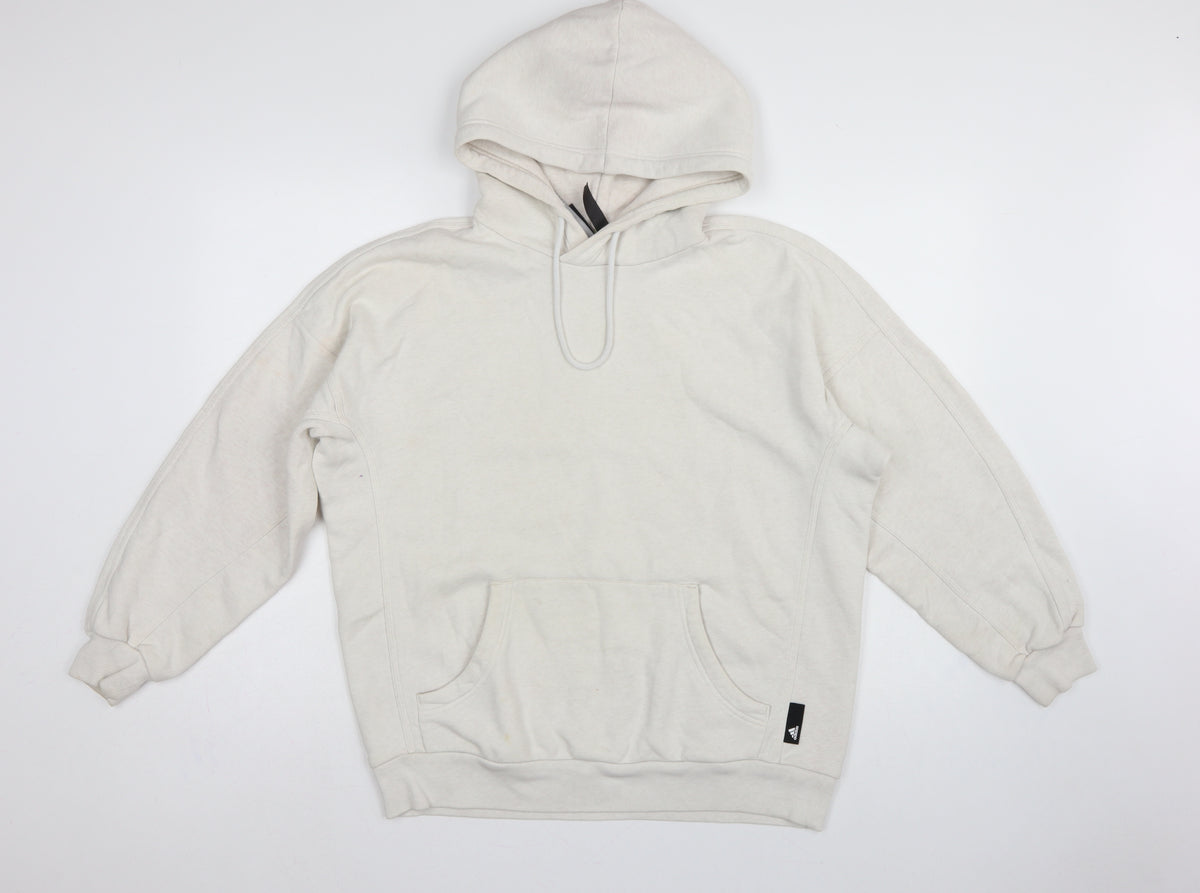 Adidas Women Ivory XS Pullover Hoodie Logo Kangaroo Pocket
