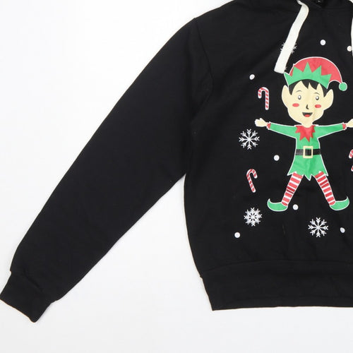 Be Jealous Girls Black L Pullover Christmas Elf Graphic Hoodie