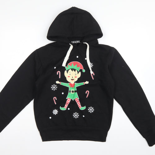 Be Jealous Girls Black L Pullover Christmas Elf Graphic Hoodie