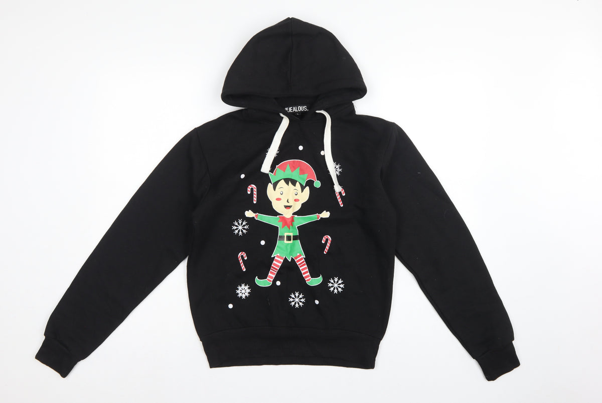 Be Jealous Girls Black L Pullover Christmas Elf Graphic Hoodie