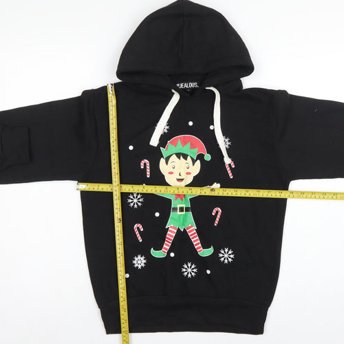 Be Jealous Girls Black L Pullover Christmas Elf Graphic Hoodie