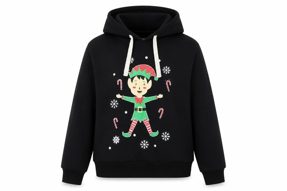 Be Jealous Girls Black L Pullover Christmas Elf Graphic Hoodie