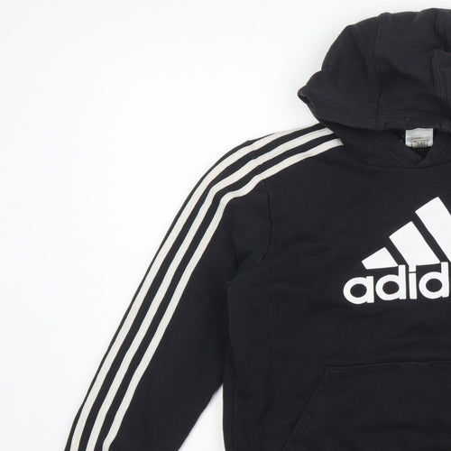 adidas Boys Black 13-14 Years Pullover Hoodie Logo 3 Stripe