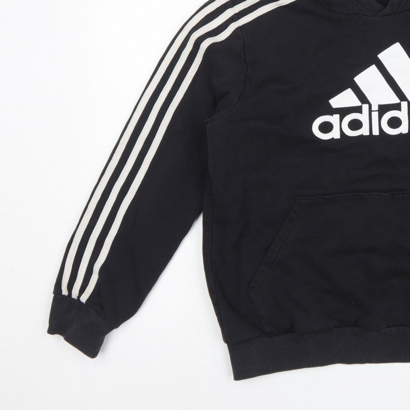 adidas Boys Black 13-14 Years Pullover Hoodie Logo 3 Stripe