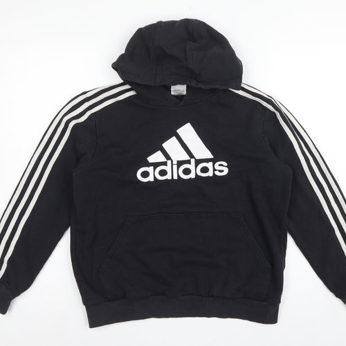 adidas Boys Black 13-14 Years Pullover Hoodie Logo 3 Stripe