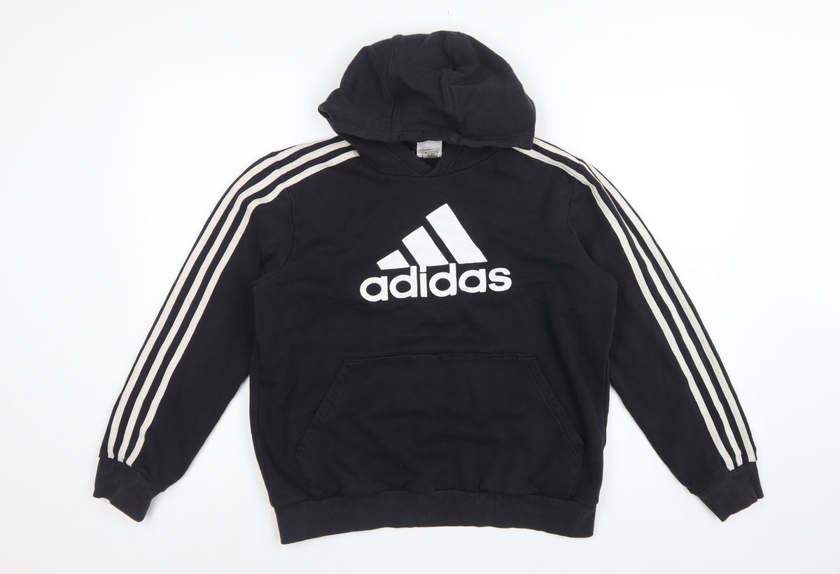 adidas Boys Black 13-14 Years Pullover Hoodie Logo 3 Stripe