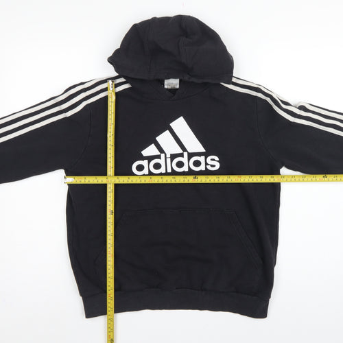 adidas Boys Black 13-14 Years Pullover Hoodie Logo 3 Stripe