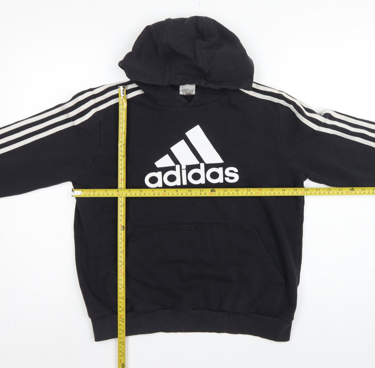 adidas Boys Black 13-14 Years Pullover Hoodie Logo 3 Stripe