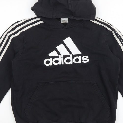 adidas Boys Black 13-14 Years Pullover Hoodie Logo 3 Stripe