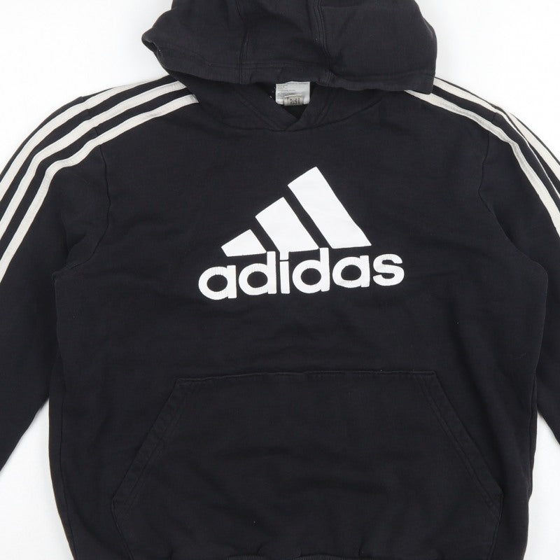 adidas Boys Black 13-14 Years Pullover Hoodie Logo 3 Stripe