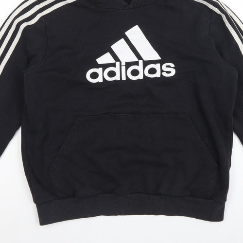 adidas Boys Black 13-14 Years Pullover Hoodie Logo 3 Stripe