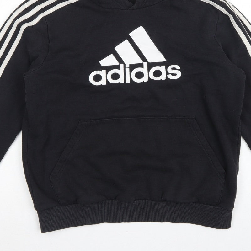 adidas Boys Black 13-14 Years Pullover Hoodie Logo 3 Stripe