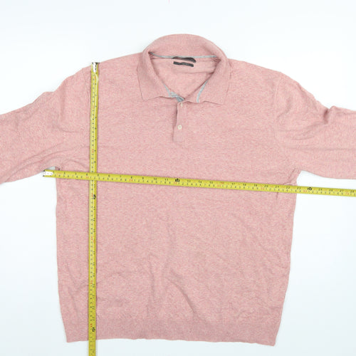 Marks and Spencer Men's Pink L Cotton Rich Collared Henley Jumper