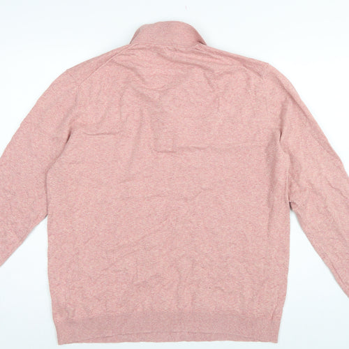 Marks and Spencer Men's Pink L Cotton Rich Collared Henley Jumper