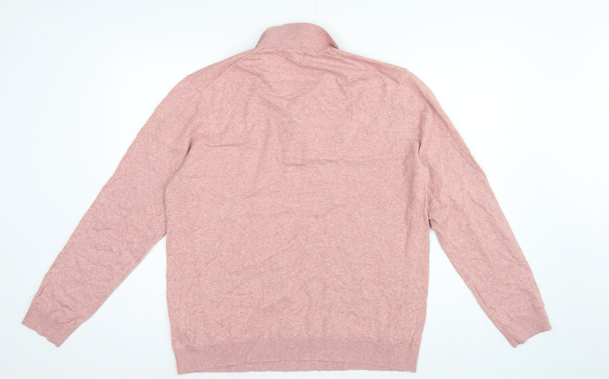 Marks and Spencer Men's Pink L Cotton Rich Collared Henley Jumper