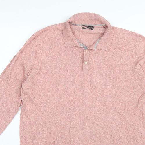 Marks and Spencer Men's Pink L Cotton Rich Collared Henley Jumper