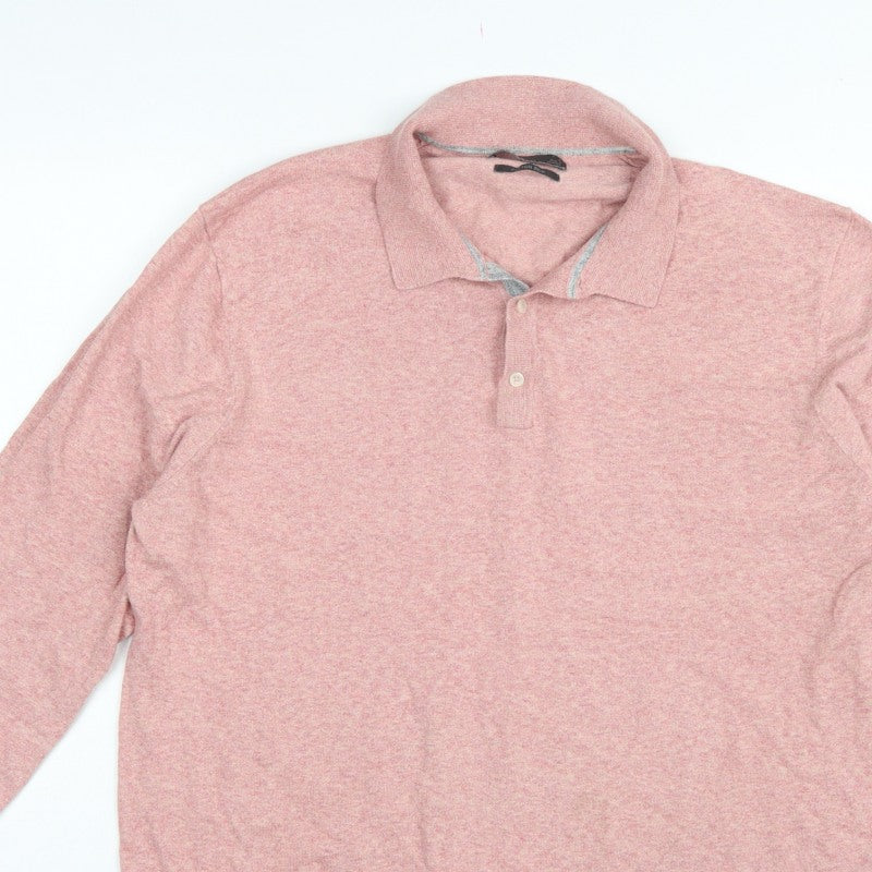 Marks and Spencer Men's Pink L Cotton Rich Collared Henley Jumper
