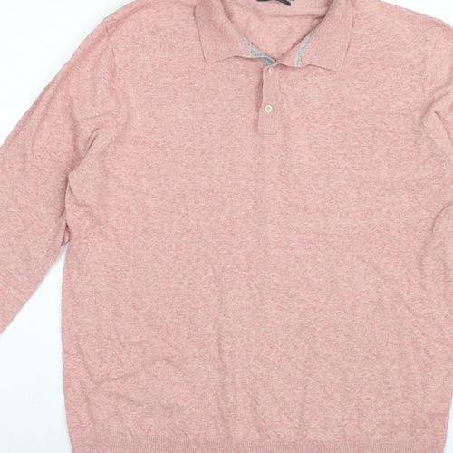 Marks and Spencer Men's Pink L Cotton Rich Collared Henley Jumper