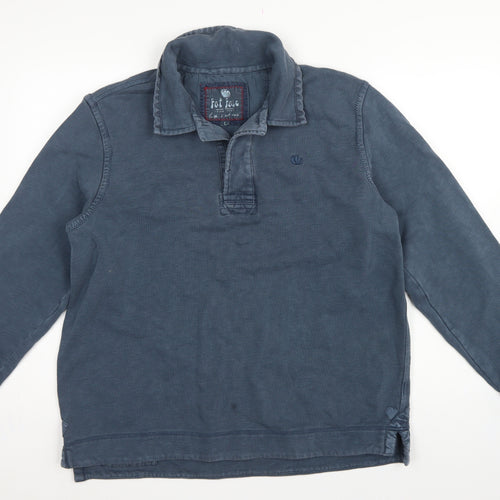 Fat Face Men’s Blue L Collared Henley Sweatshirt Embroidered Logo