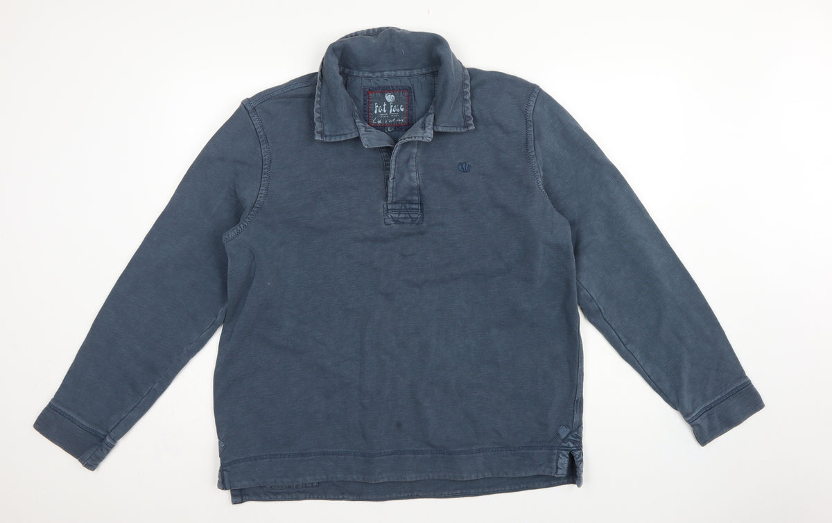 Fat Face Men’s Blue L Collared Henley Sweatshirt Embroidered Logo