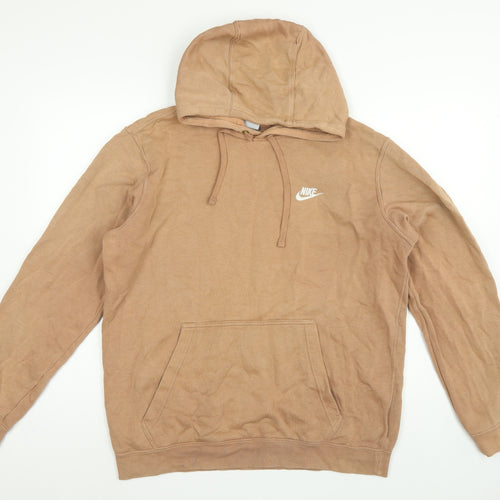 Nike Men’s Beige Large Pullover Hoodie Logo Fleece Pocket