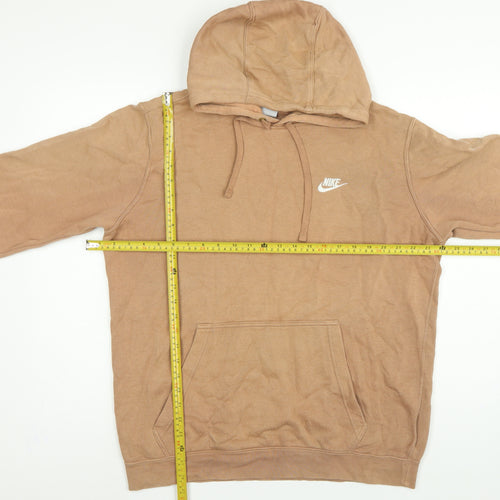 Nike Men’s Beige Large Pullover Hoodie Logo Fleece Pocket