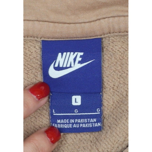 Nike Men’s Beige Large Pullover Hoodie Logo Fleece Pocket