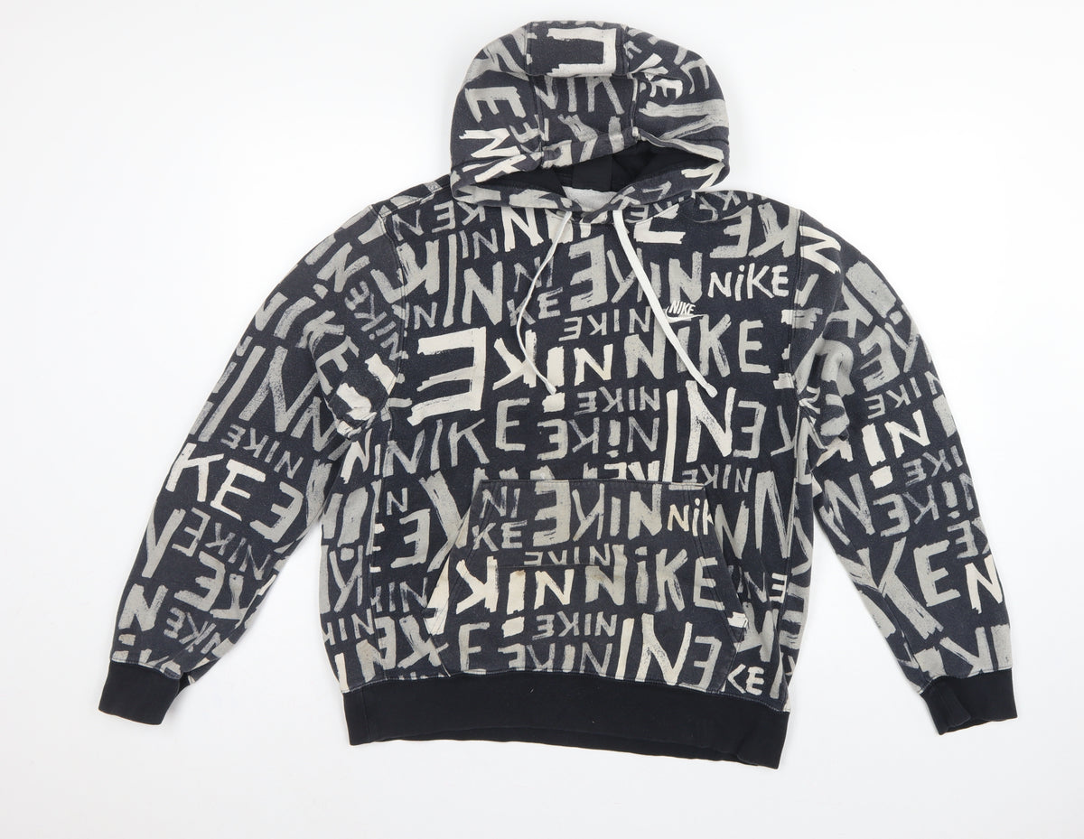Back view of Nike Teens Black Grey Graphic Print Pullover Hoodie M