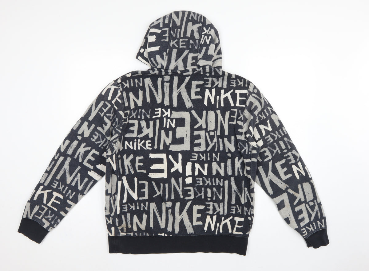 Brand and care label for Nike Teens Black Grey Graphic Print Pullover Hoodie M