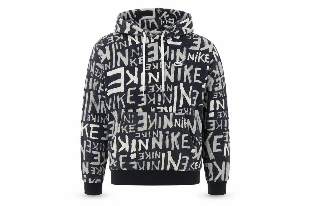 Front view of Nike Teens Black Grey Graphic Print Pullover Hoodie M