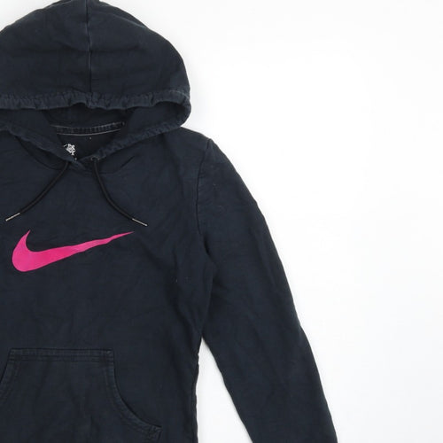 Nike Women's Black Pink Logo Pullover Hoodie UK 12 M Hooded