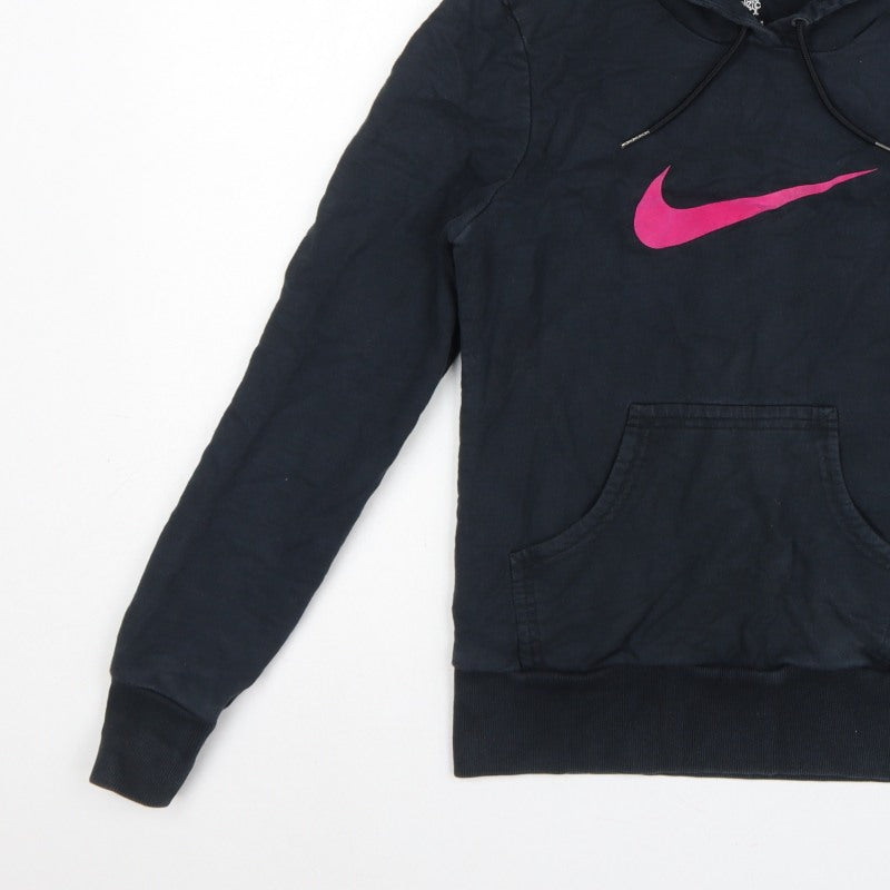 Nike Women's Black Pink Logo Pullover Hoodie UK 12 M Hooded