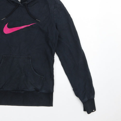 Nike Women's Black Pink Logo Pullover Hoodie UK 12 M Hooded