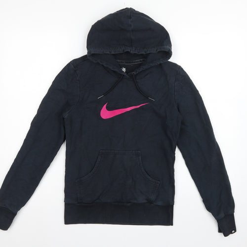 Nike Women's Black Pink Logo Pullover Hoodie UK 12 M Hooded