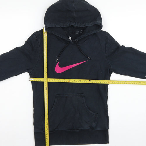 Nike Women's Black Pink Logo Pullover Hoodie UK 12 M Hooded