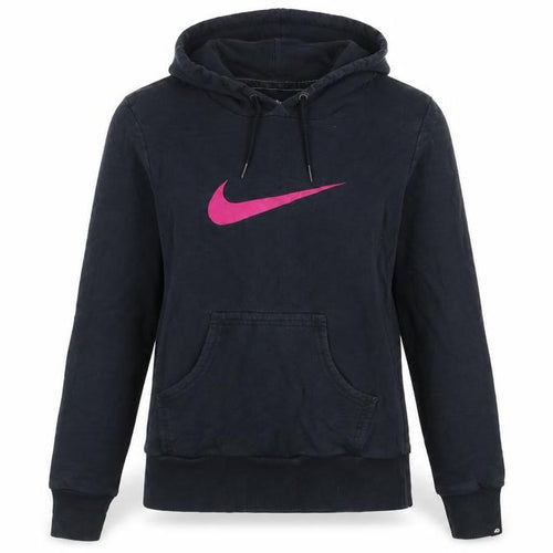 Nike Women's Black Pink Logo Pullover Hoodie UK 12 M Hooded