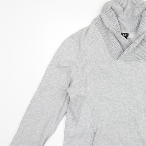 H&M Men’s Grey L Pullover High Neck Sweatshirt Cotton Blend Pockets