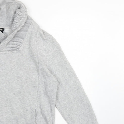 H&M Men’s Grey L Pullover High Neck Sweatshirt Cotton Blend Pockets