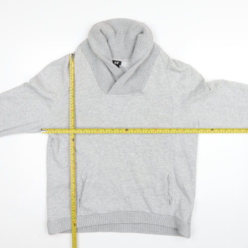 H&M Men’s Grey L Pullover High Neck Sweatshirt Cotton Blend Pockets