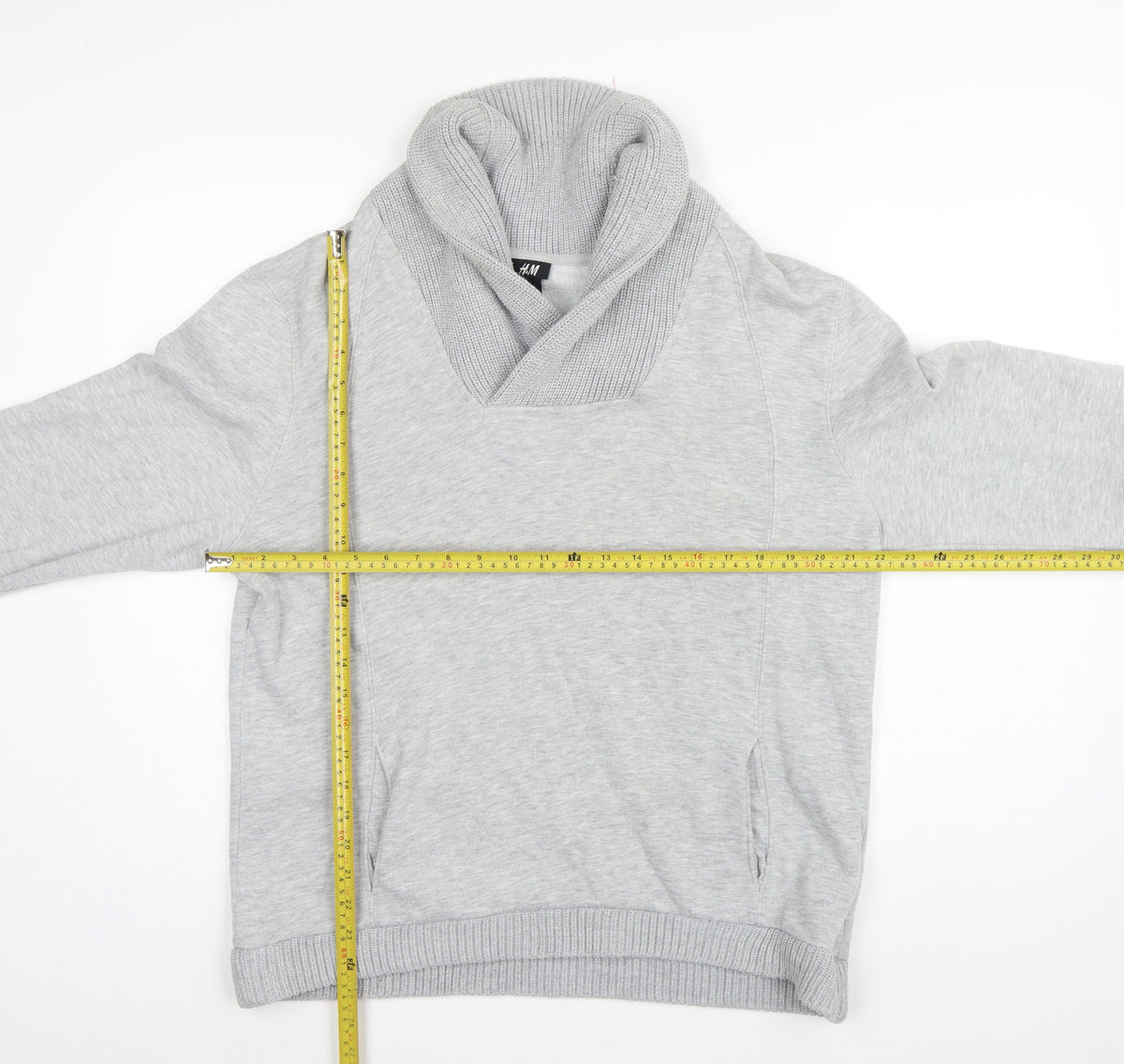 H&M Men’s Grey L Pullover High Neck Sweatshirt Cotton Blend Pockets