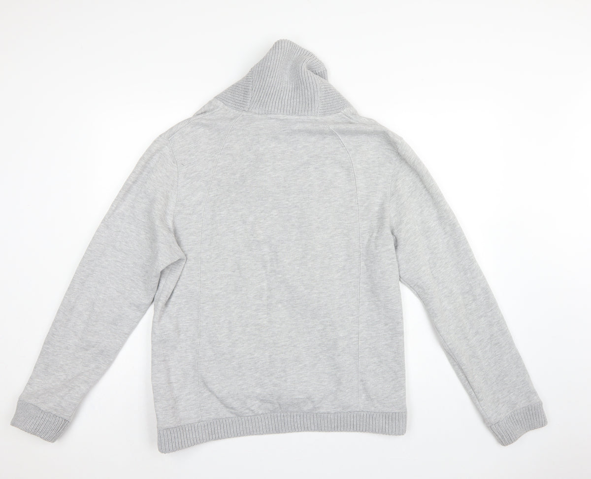 H&M Men’s Grey L Pullover High Neck Sweatshirt Cotton Blend Pockets