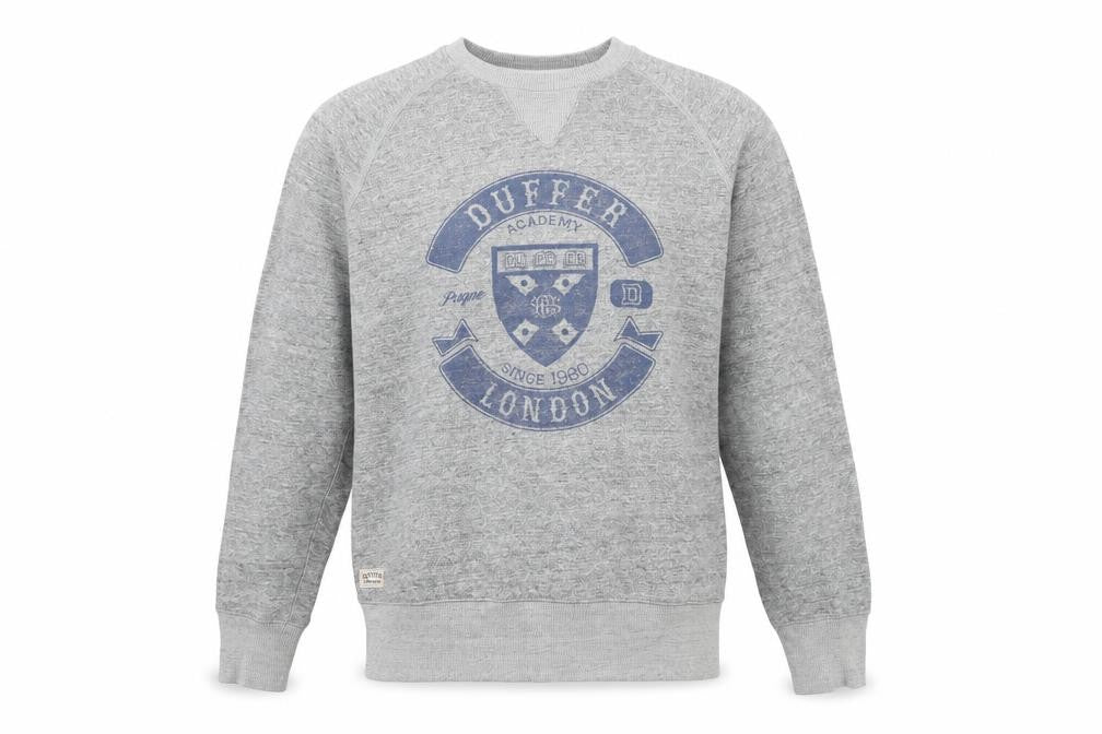 Duffer St George Men’s Grey S London Academy Graphic Crew Sweatshirt