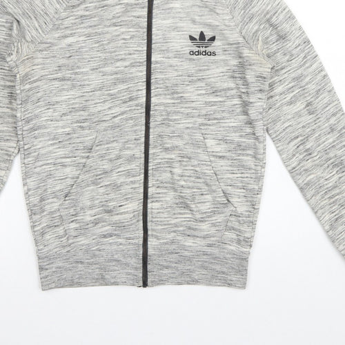 Adidas Originals Women Grey Marl UK 10 Full Zip Hooded Logo Hoodie