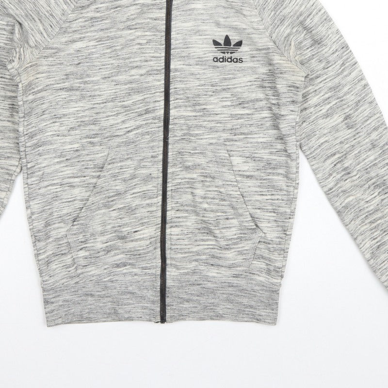 Adidas Originals Women Grey Marl UK 10 Full Zip Hooded Logo Hoodie