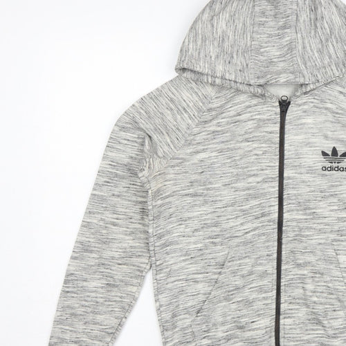 Adidas Originals Women Grey Marl UK 10 Full Zip Hooded Logo Hoodie